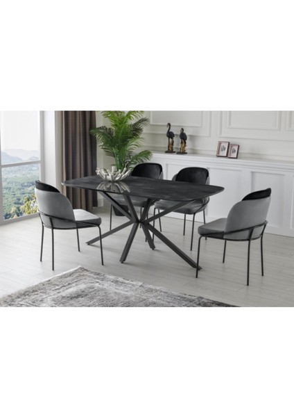Polo Çapraz High Gloss Yemek Masa Sandalye Takımı 90X160CM