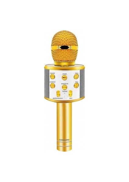Türkçe Seslendirme Yüksek Kalite Karaoke Mikrofon Hoparlör (C-8500) - Gold