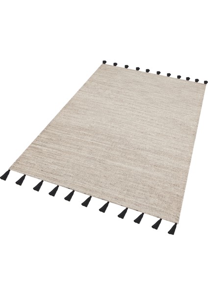 Moroccan 9005 Siyah Püsküllü Kum Beji Bohomian ve Modern Kilim fırsatları