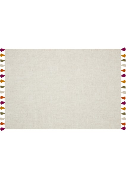 Moroccan 9003 Bej Renkli Püsküllü Bohomian ve Modern Kilim