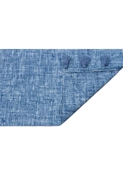 Moroccan 9007 Mavi Renkli Hasır Görünüm Mavi Püsküllü Modern Kilim