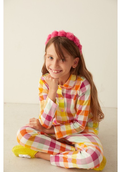 Çok Renkli Girls Plaid Pijama Takımı