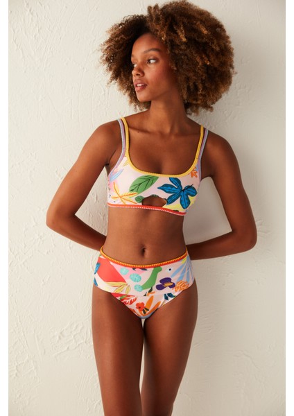 Çok Renkli Yaprak Desenli Pearl Bra Bikini Üstü