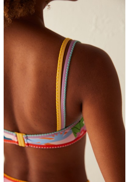 Çok Renkli Yaprak Desenli Pearl Bra Bikini Üstü