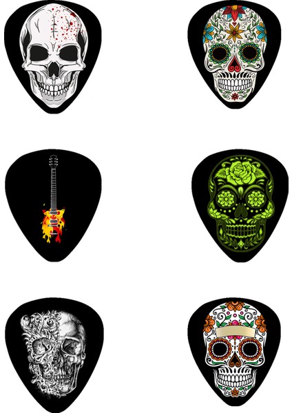 Gitar Pena 6 Adet Kuru Kafa  Gitar Skull Baskılı Gitar Penası