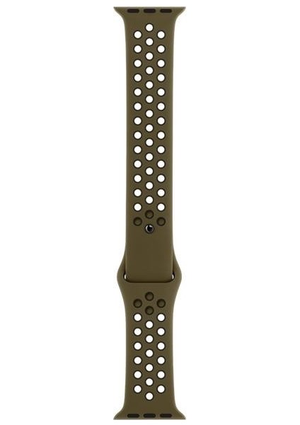 Apple Watch Seri (Tüm Seriler) ile Uyumlu 42-44-45 mm Small Beden(S Size) Delikli Silikon Kordon Koyu Yeşil Siyah