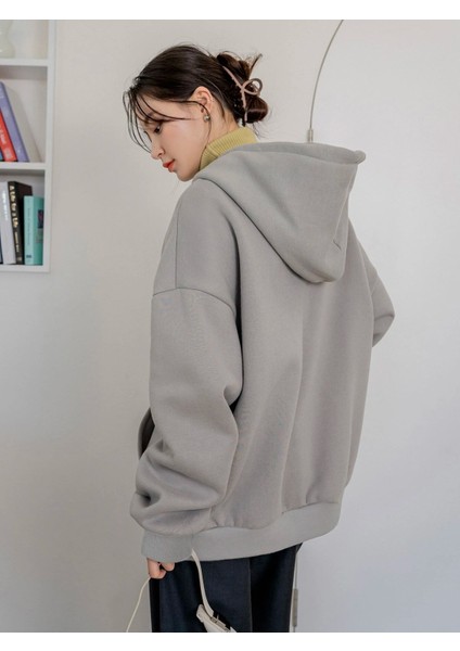 Kadın Cheerful Baskılı Oversize Kapüşonlu Sweatshirt