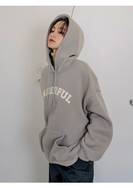 Kadın Cheerful Baskılı Oversize Kapüşonlu Sweatshirt