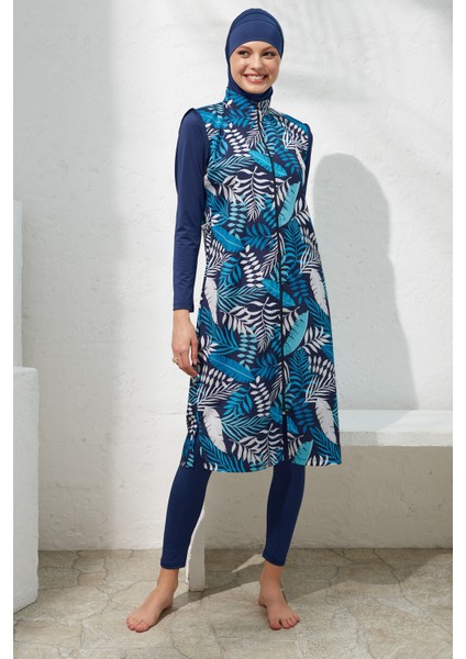 Uzunkol Paraşüt Fermuarlı Tesettür Mayo Desenli 221904