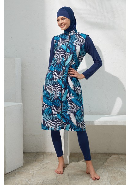 Uzunkol Paraşüt Fermuarlı Tesettür Mayo Desenli 221904 modelleri