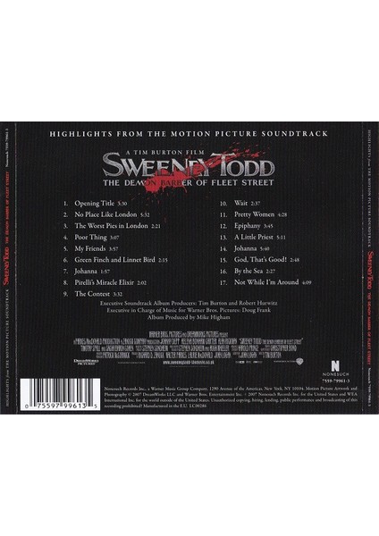 Stephen Sondheim – Sweeney Todd: The Demon Barber Of Fleet Street (Highlights From The Motion Picture Soundtrack) CD