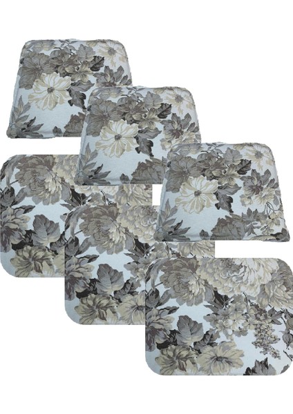 Knsz minder seti 3 lü mazlum çiçek gri kumaş oturma ve sırt tel sandalyesi minderi bir arada