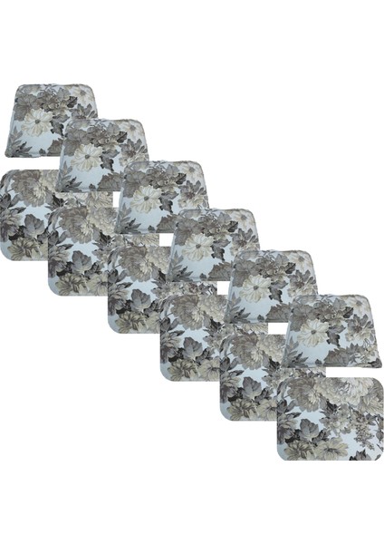 Knsz minder seti 6 lı mazlum çiçek gri kumaş oturma ve sırt tel sandalyesi minderi bir arada