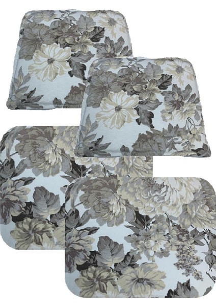 Knsz minder seti 2 li zng&mğr&uslu çiçek gri kumaş tel bar sandalyesi oturma ve sırt minderi set