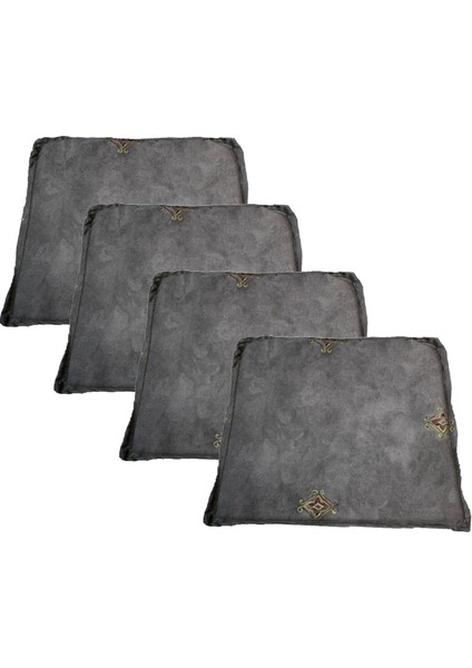 Knsz Sırt Minderi 4 Lü Zng&mğr&uslu Gri Işlemeli Kumaş Cırtlı Tel Bar Sandalyesi Sırtı Için