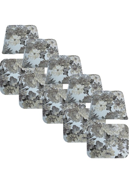 Knsz minder seti 5 li mazlum çiçek gri kumaş oturma ve sırt tel sandalyesi minderi bir arada