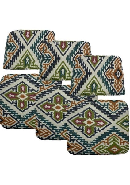 Knsz minder seti 3 lü zng&mğr&uslu kilim desen oturma ve sırt tel sandalyesi minderi bir arada