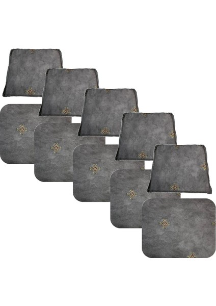 Knsz minder seti 5 li zng&mğr&uslu gri işlemeli kumaş tel bar sandalyesi oturma ve sırt minderi set