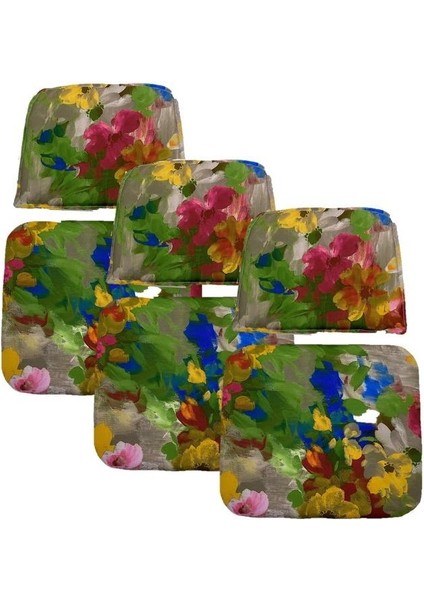 Knsz minder seti 3 lü mazlum çiçek desen oturma ve sırt tel sandalyesi minderi bir arada