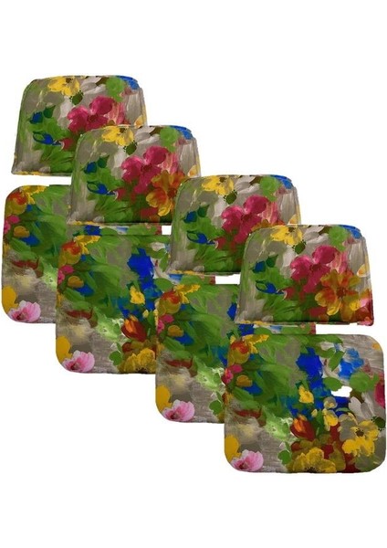 Knsz minder seti 4 lü mazlum çiçek desen oturma ve sırt tel sandalyesi minderi bir arada