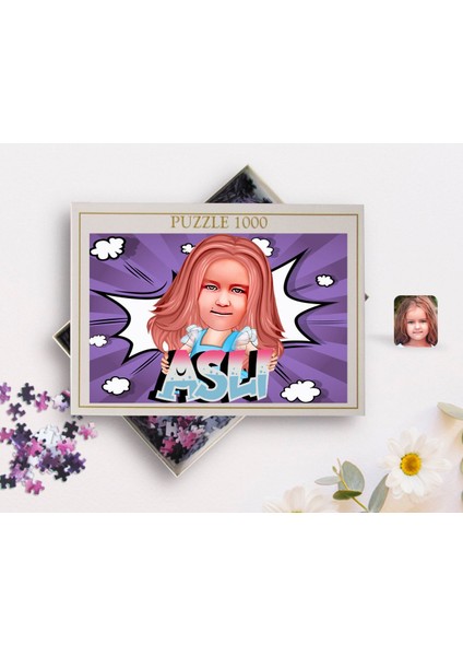 Kişiye Özel Isimli Kız Çocuk Karikatürlü 1000 Parça Profesyonel Puzzle-1