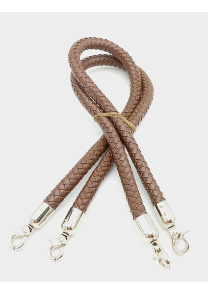 Kahverengi Örme Çanta Sapı Gümüş Metal