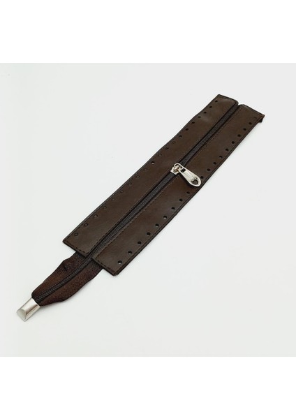 Kahverengi Renk 28 cm Derili Fermuar Gümüş Metalli