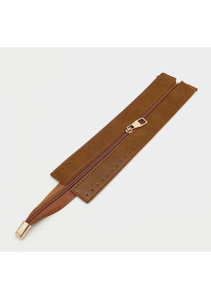 Taba Renk 28 cm Derili Fermuar Light Gold Metalli