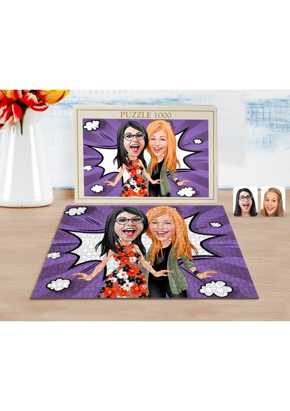 Kişiye Özel Kız Kardeş Karikatürlü 1000 Parça Profesyonel Puzzle-1