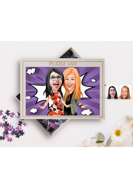 Kişiye Özel Kız Kardeş Karikatürlü 1000 Parça Profesyonel Puzzle-1 fiyatları