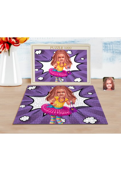 Kişiye Özel Kız Çocuk Karikatürlü 1000 Parça Profesyonel Puzzle-11