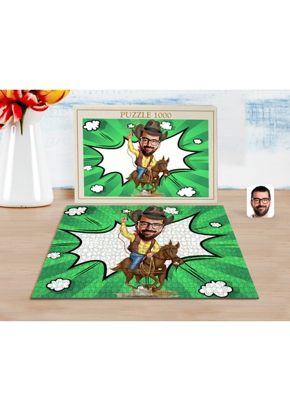 Kişiye Özel Kovboy Karikatürlü 1000 Parça Profesyonel Puzzle-2