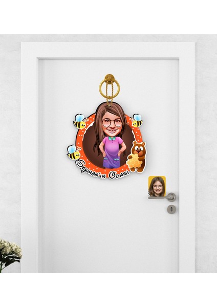 Kişiye Özel Kız Çocuk Karikatürlü Çocuk Odası Ahşap Kapı Süsü-3