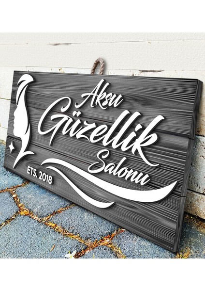 Gift Kişiye Özel Güzellik Salonu Tasarımlı Gri Dekoratif Ahşap Tabela modelleri