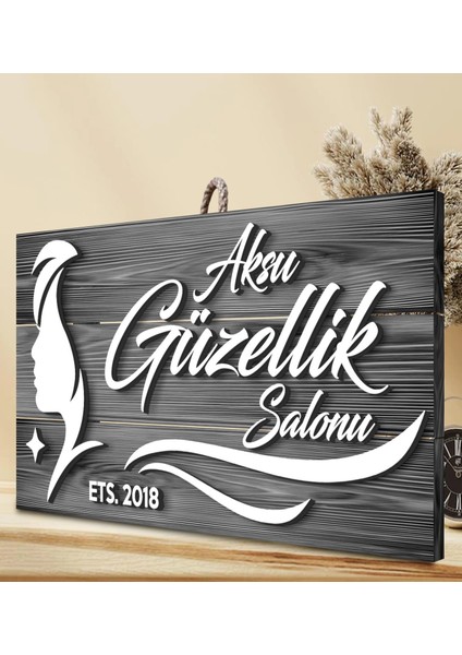 Gift Kişiye Özel Güzellik Salonu Tasarımlı Gri Dekoratif Ahşap Tabela fırsatları