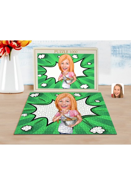 Kişiye Özel Kadın Chef Karikatürlü 1000 Parça Profesyonel Puzzle-1