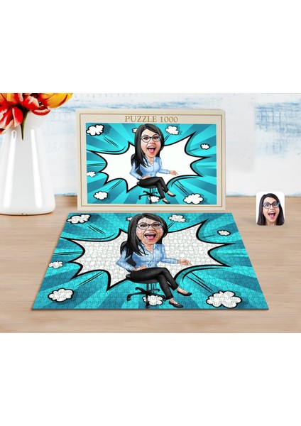 Kişiye Özel Kadın Patron Karikatürlü 1000 Parça Profesyonel Puzzle-5