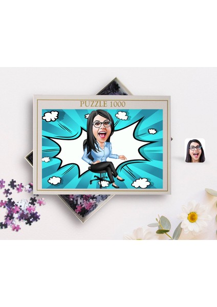 Kişiye Özel Kadın Patron Karikatürlü 1000 Parça Profesyonel Puzzle-5 fiyatları