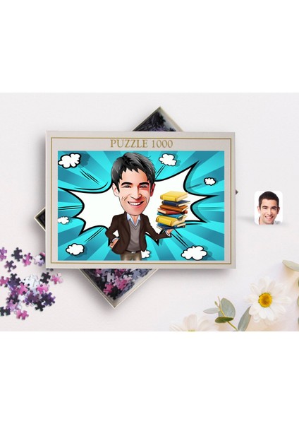 Kişiye Özel Erkek Öğretmen Karikatürlü 1000 Parça Profesyonel Puzzle-1 fiyatları