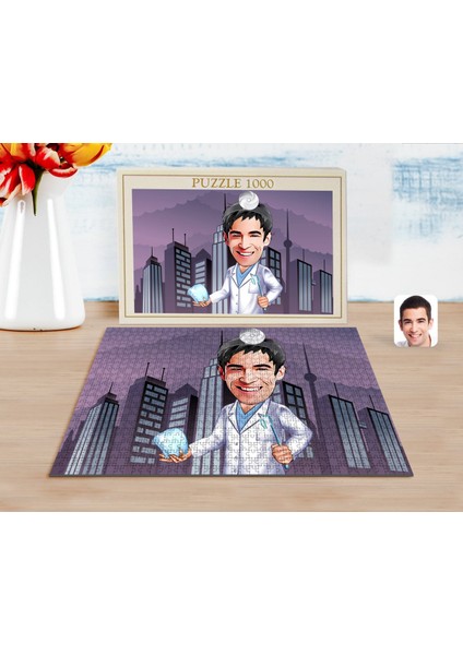 Kişiye Özel Erkek Diş Hekimi Karikatürlü 1000 Parça Profesyonel Puzzle-3