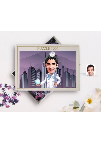Kişiye Özel Erkek Diş Hekimi Karikatürlü 1000 Parça Profesyonel Puzzle-3 fiyatları