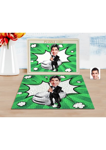 Kişiye Özel Erkek Ajan Karikatürlü 1000 Parça Profesyonel Puzzle-1