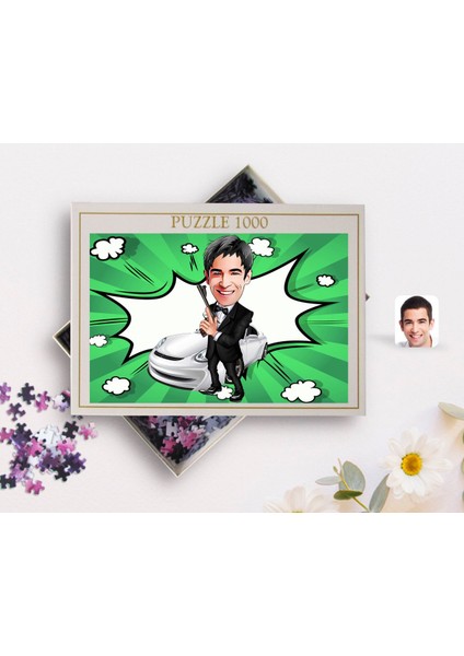 Kişiye Özel Erkek Ajan Karikatürlü 1000 Parça Profesyonel Puzzle-1
