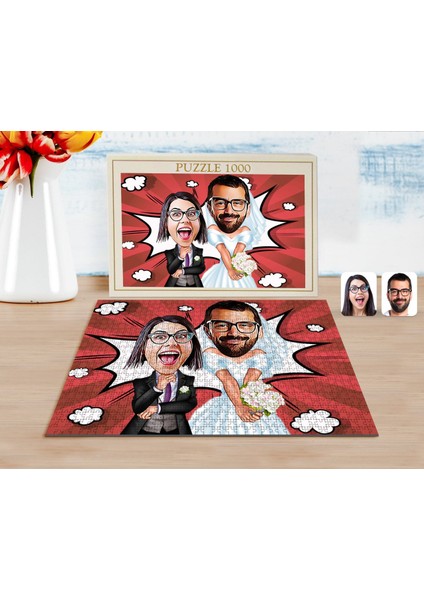 Kişiye Özel Sevgililer Karikatürlü 1000 Parça Profesyonel Puzzle-16