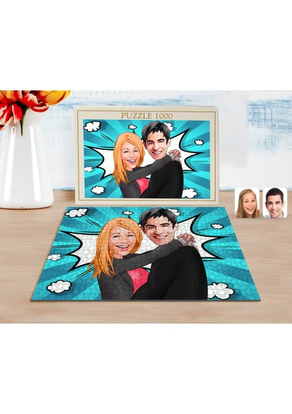 Kişiye Özel Sevgililer Karikatürlü 1000 Parça Profesyonel Puzzle-88