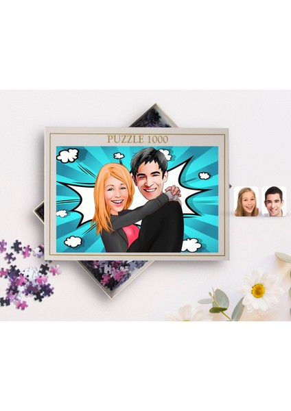 Kişiye Özel Sevgililer Karikatürlü 1000 Parça Profesyonel Puzzle-88