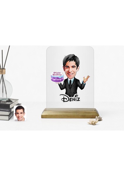 Kişiye Özel Erkek Doğum Günü Karikatürlü Ahşap Standlı Çerçeve-1