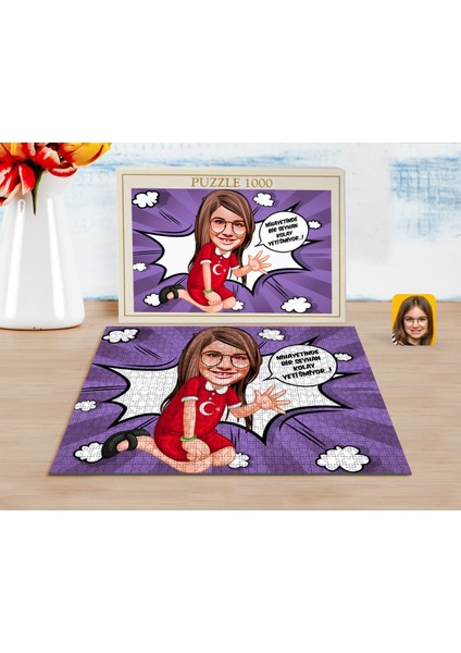 Kişiye Özel Kız Çocuk Kolay Yetişmiyor Karikatürlü 1000 Parça Profesyonel Puzzle-3