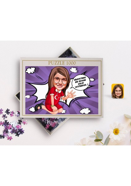 Kişiye Özel Kız Çocuk Kolay Yetişmiyor Karikatürlü 1000 Parça Profesyonel Puzzle-3