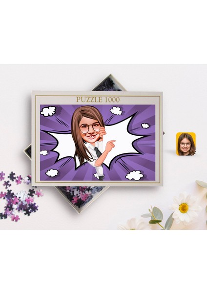 Kişiye Özel Kız Çocuk Karikatürlü 1000 Parça Profesyonel Puzzle-1